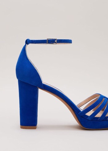 Phase Eight Strappy Platform Heels Deep Blue Canada | HKLRQP-865